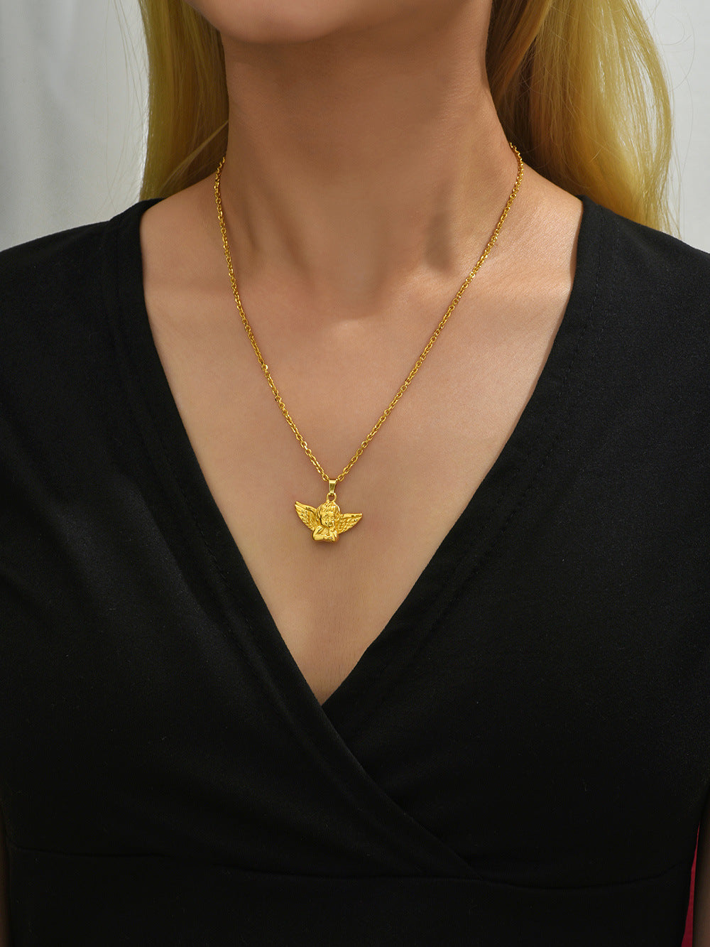 Hip Hop Angel Pendant Necklace with Cool Style INS Women Cool Men Versatile