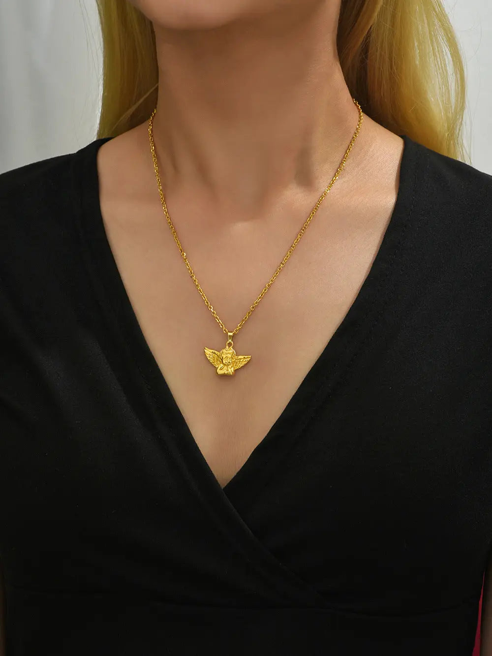 Hip Hop Angel Pendant Necklace with Cool Style INS Women Cool Men Versatile eprolo