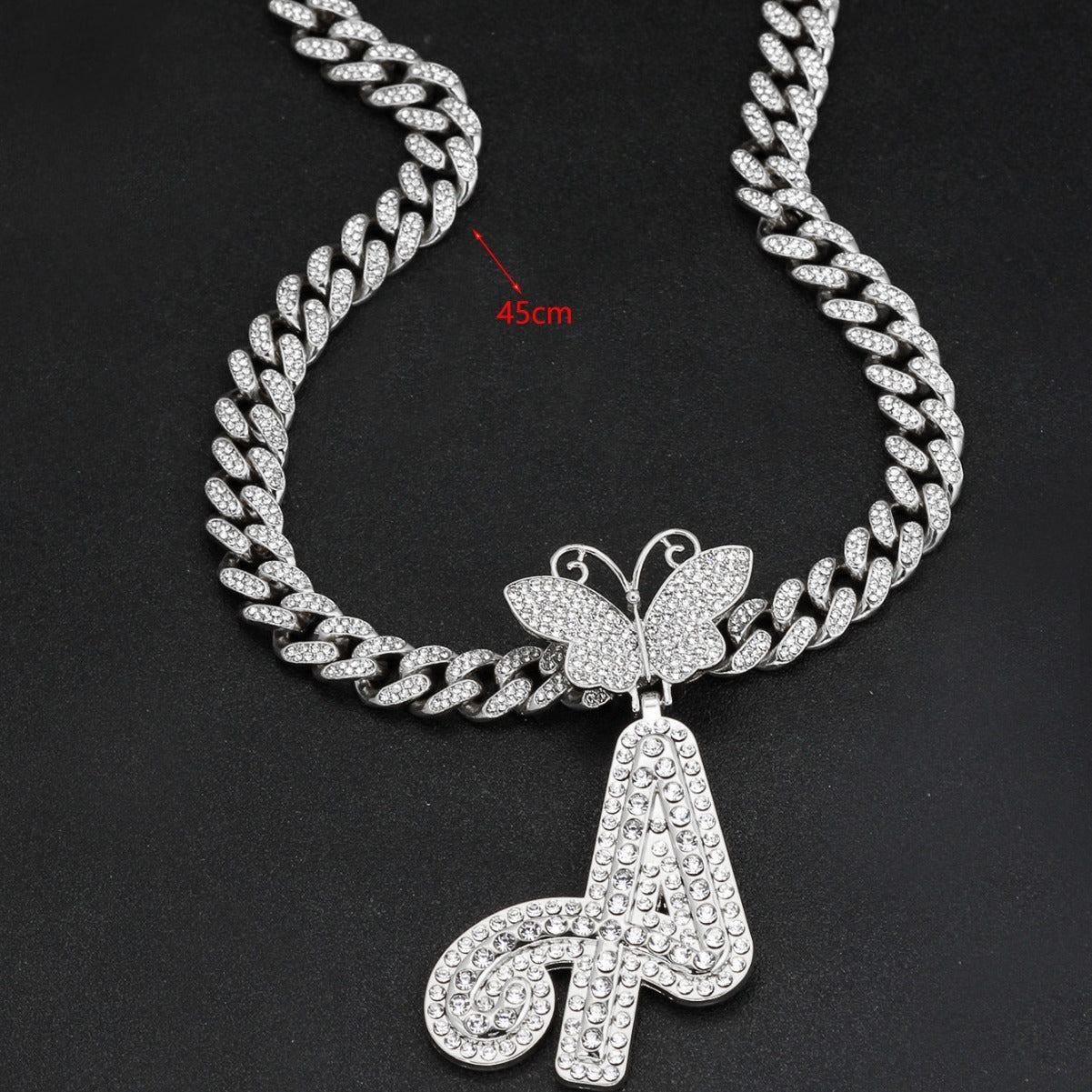 Butterfly Cuban Letter Necklace