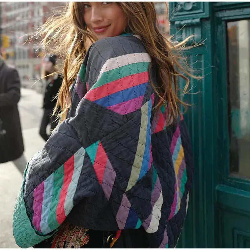 Women Print Quilted Parkas Jacket New Long Sleeve Oversize Padding Cotton Coats Woman Winter Streetwear Jackets eprolo