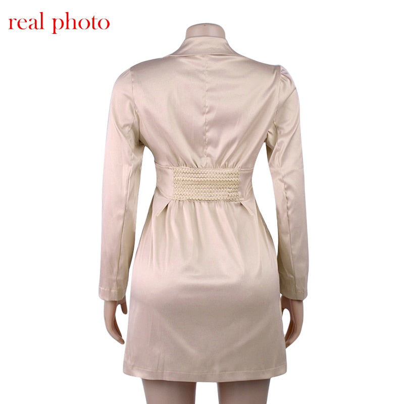 Deep V Neck Long Blazers Coats And Jackets Women Turn-Down Collar Long Sleeve Covered Button Coats Blazers Dresses