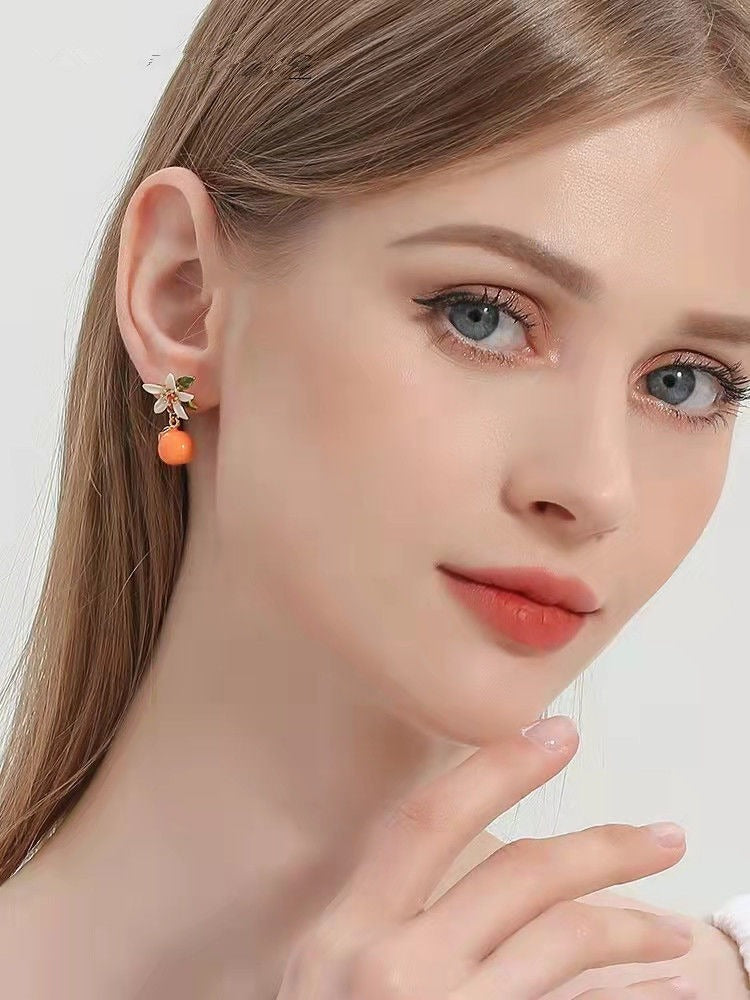 Citrus gardenia earrings for women summer style sweet and cute temperament fruit earrings earrings