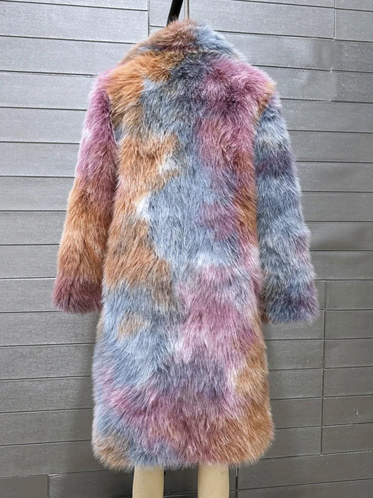 Colored Long Lapel Faux Fox Fur Coat Women Luxury Loose Fluffy Faux Fur Jackets For Women Winter Fur Coats Cardigan
