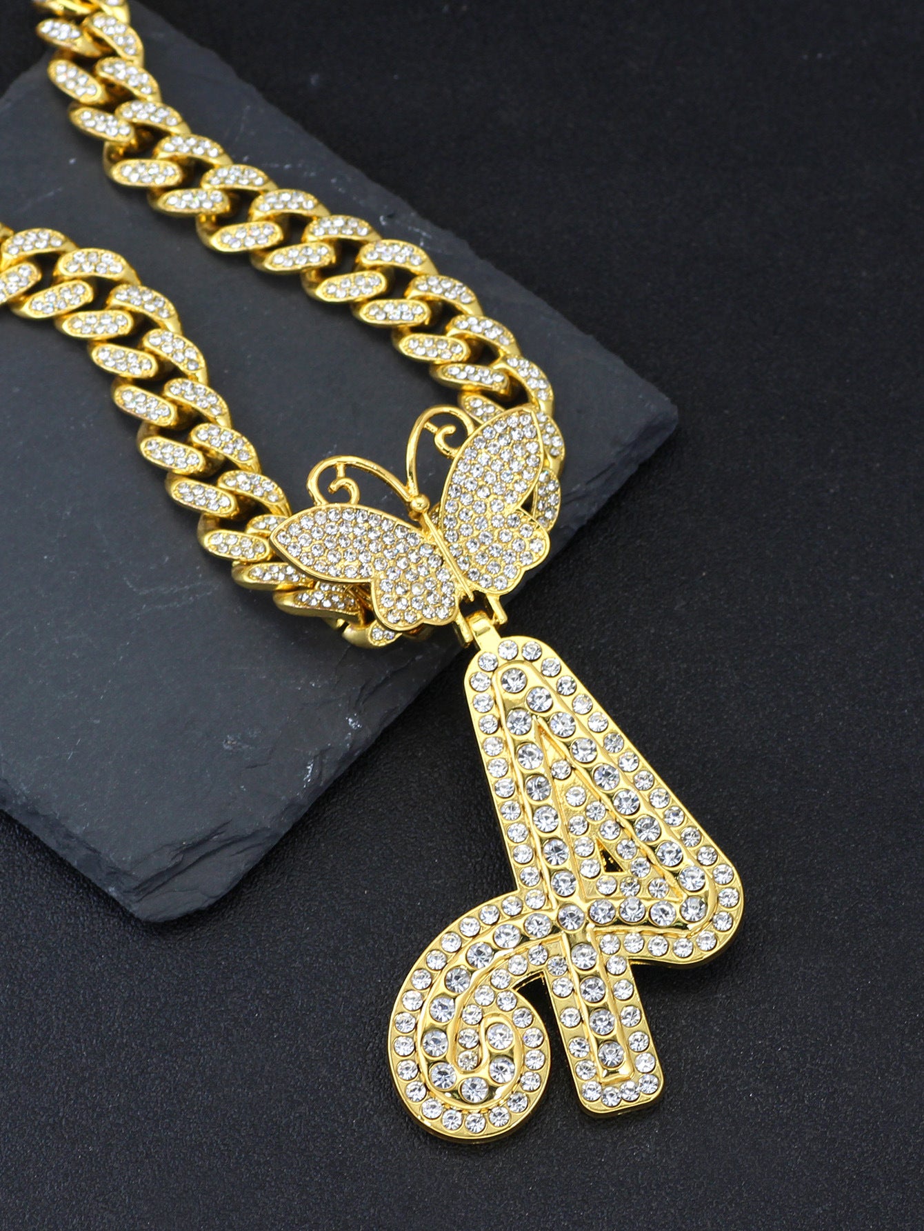 Butterfly Cuban Letter Necklace