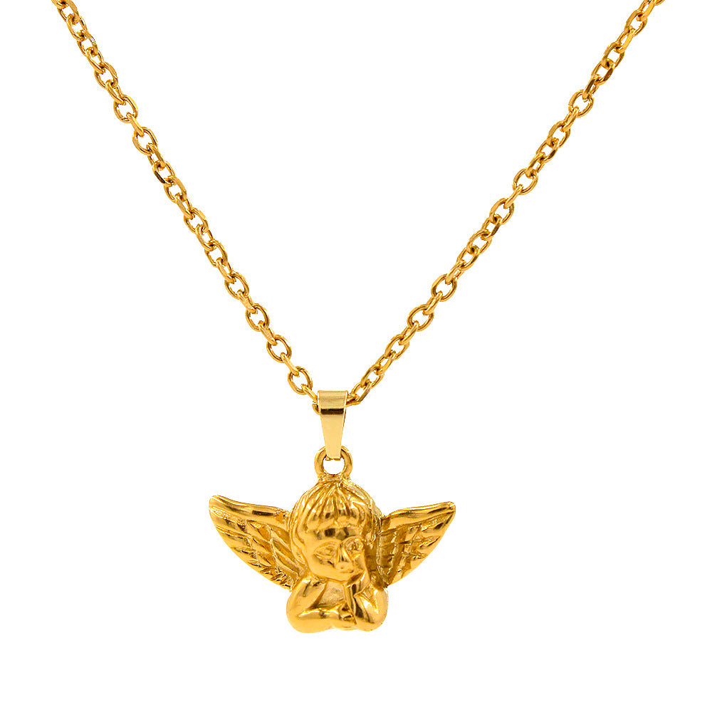 Hip Hop Angel Pendant Necklace with Cool Style INS Women Cool Men Versatile