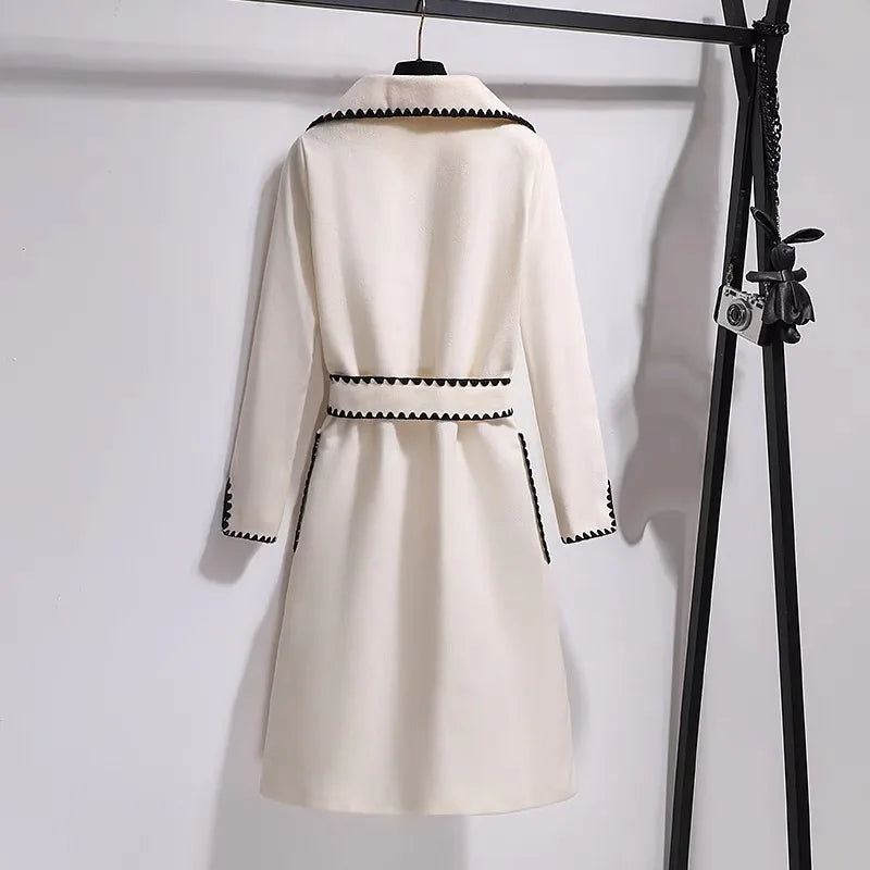 Oversized 4xl Fall Winter Woolen Long Coats Women's Lapel Slim Wool Blend Jackets With Belts Korean Elegant Thick Overcoats New