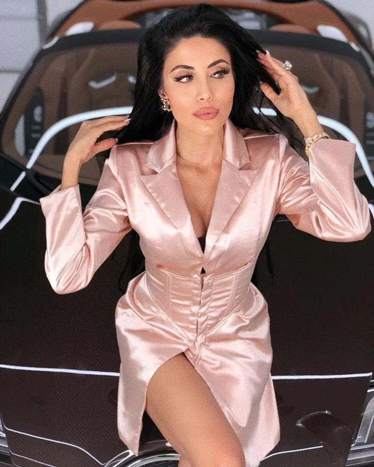 Deep V Neck Long Blazers Coats And Jackets Women Turn-Down Collar Long Sleeve Covered Button Coats Blazers Dresses eprolo