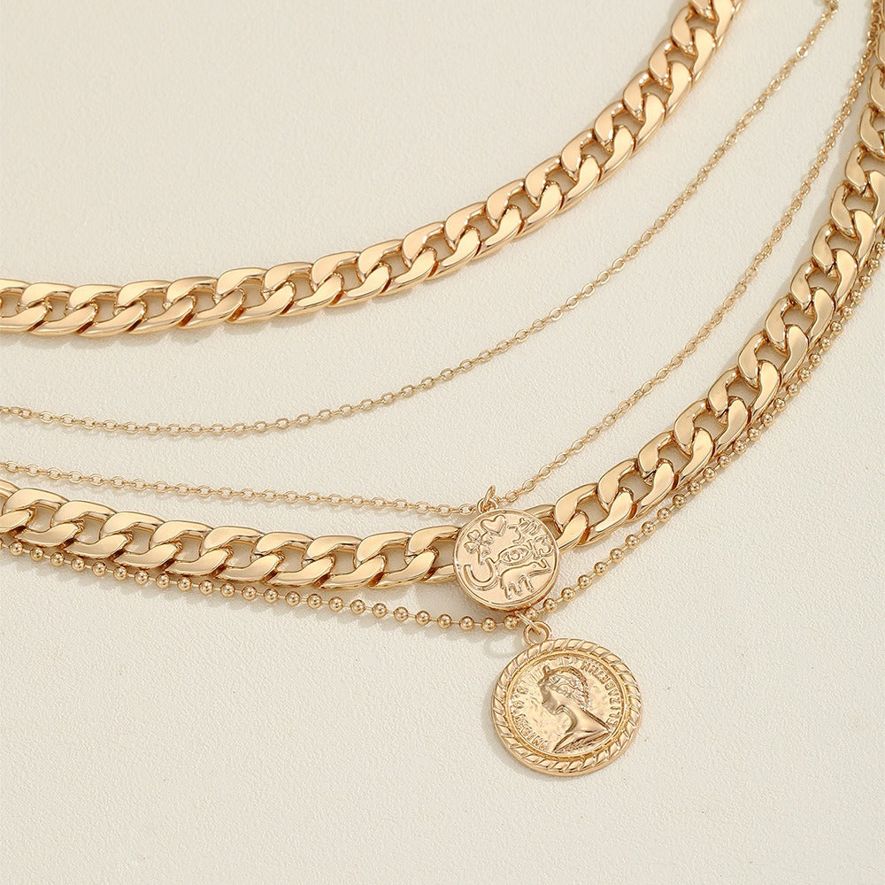 Simple European and American retro fashion temperament multi-row round head color-preserving necklace for women