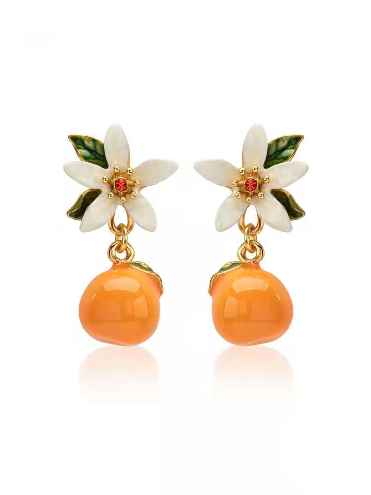 Citrus gardenia earrings for women summer style sweet and cute temperament fruit earrings earrings
