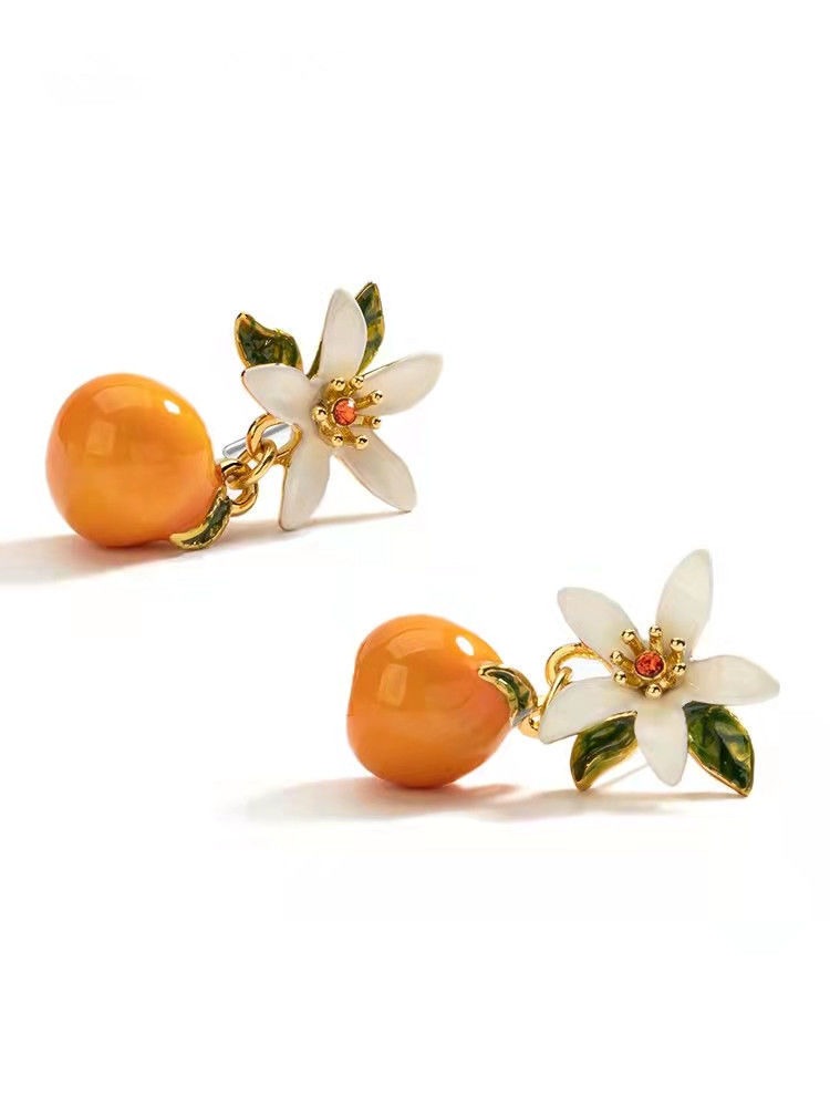 Citrus gardenia earrings for women summer style sweet and cute temperament fruit earrings earrings