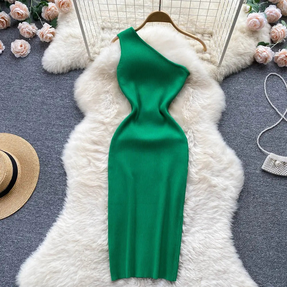 Summer Women Dress Sexy One Shoulder Knitted Bodycon Dress eprolo