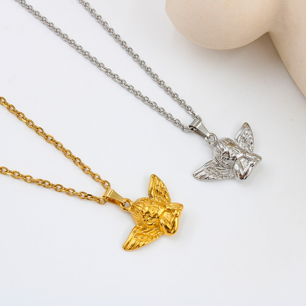 Hip Hop Angel Pendant Necklace with Cool Style INS Women Cool Men Versatile