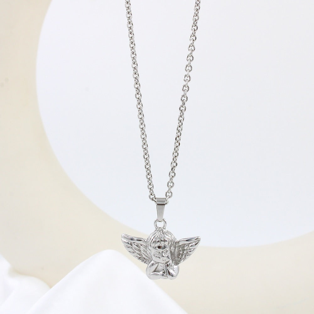 Hip Hop Angel Pendant Necklace with Cool Style INS Women Cool Men Versatile