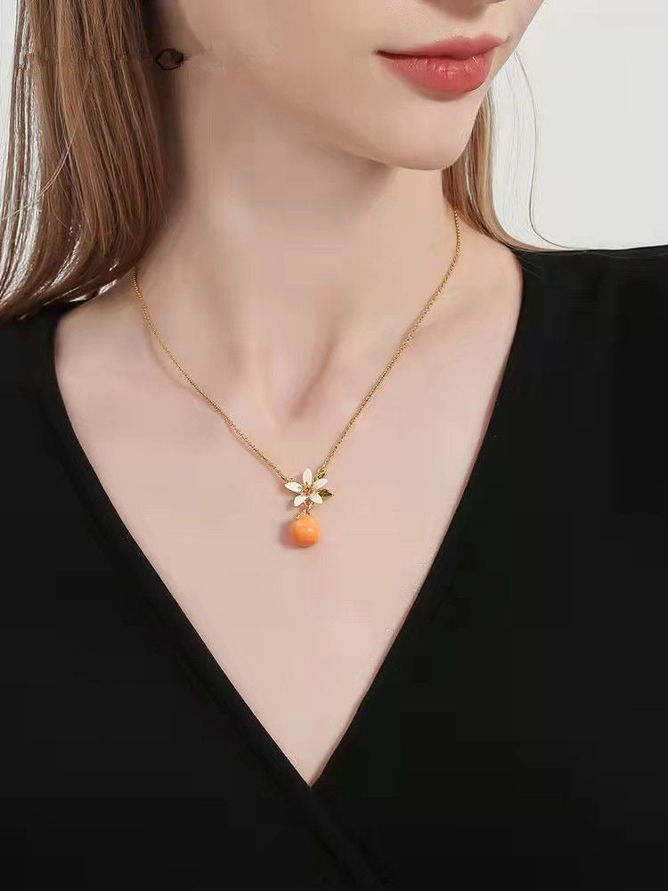 Citrus gardenia earrings for women summer style sweet and cute temperament fruit earrings earrings