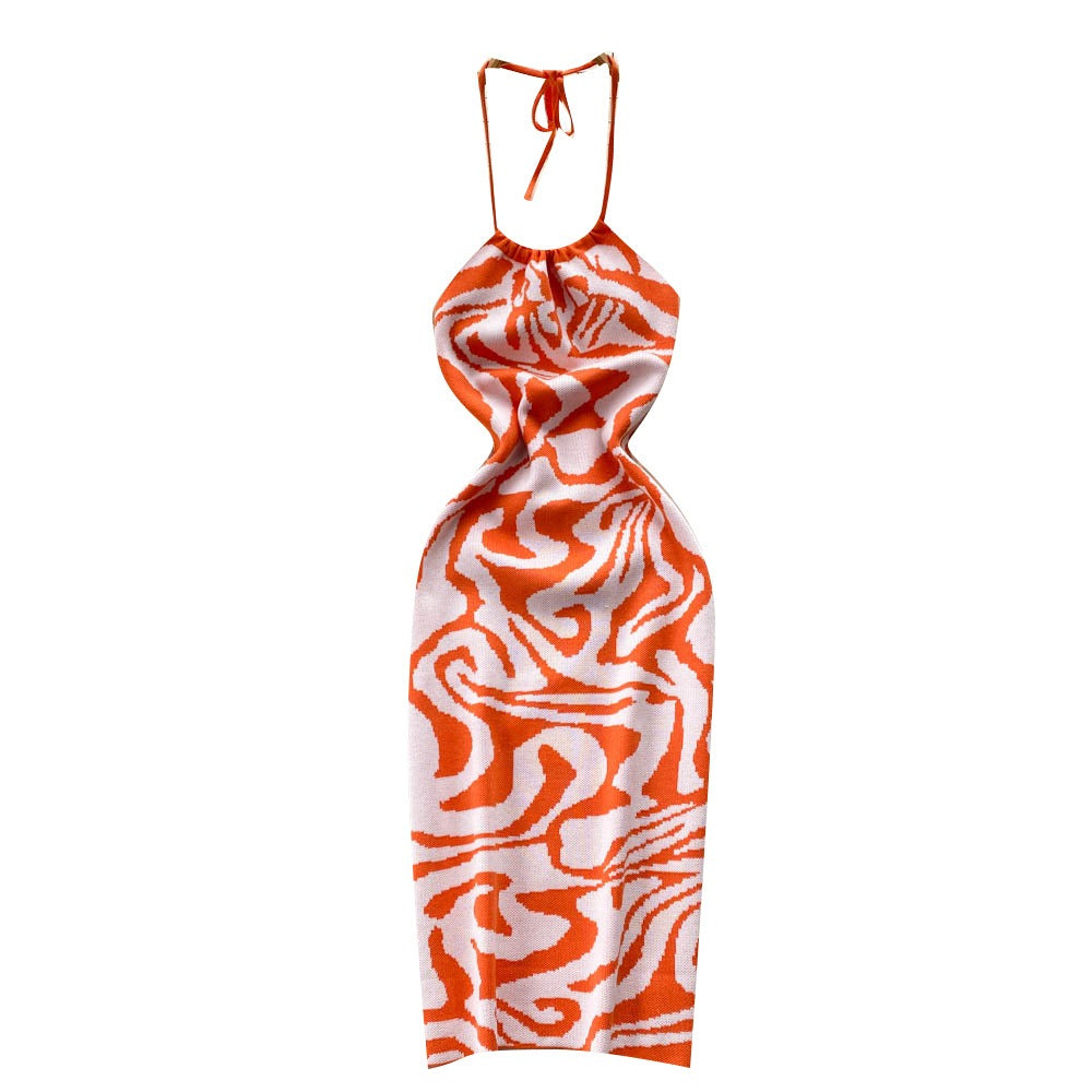Vacation Season Women Dress Backless Knitted Bodycon Dress
