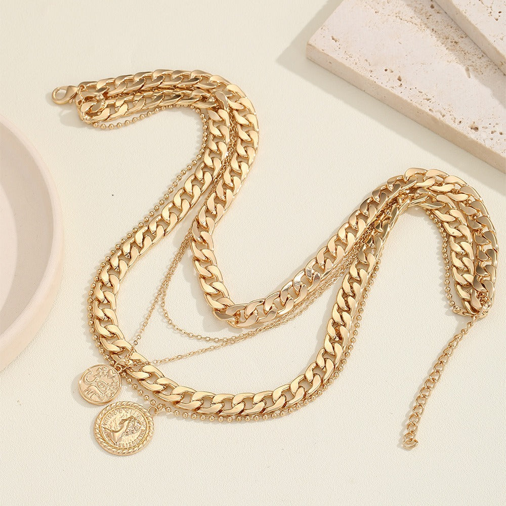 Simple European and American retro fashion temperament multi-row round head color-preserving necklace for women