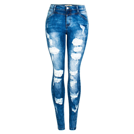 Distressed High-Rise Streetwear Denim Jeans