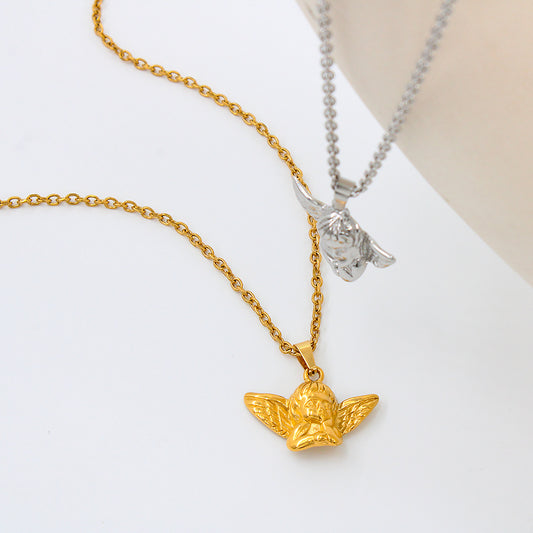 Hip Hop Angel Pendant Necklace with Cool Style INS Women Cool Men Versatile