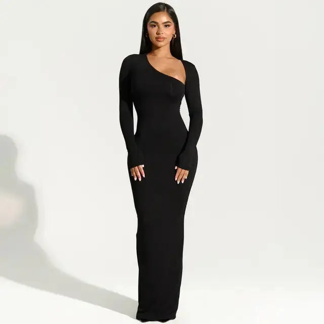 Asymmetrical Long Sleeve Slit Maxi Dress