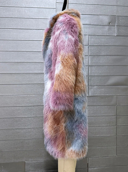 Colored Long Lapel Faux Fox Fur Coat Women Luxury Loose Fluffy Faux Fur Jackets For Women Winter Fur Coats Cardigan