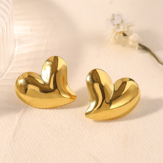 Love Stud Earrings Water Drop Oval Peach Heart Large Glossy Earrings
