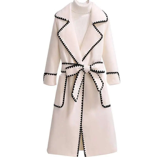 Oversized 4xl Fall Winter Woolen Long Coats Women's Lapel Slim Wool Blend Jackets With Belts Korean Elegant Thick Overcoats New