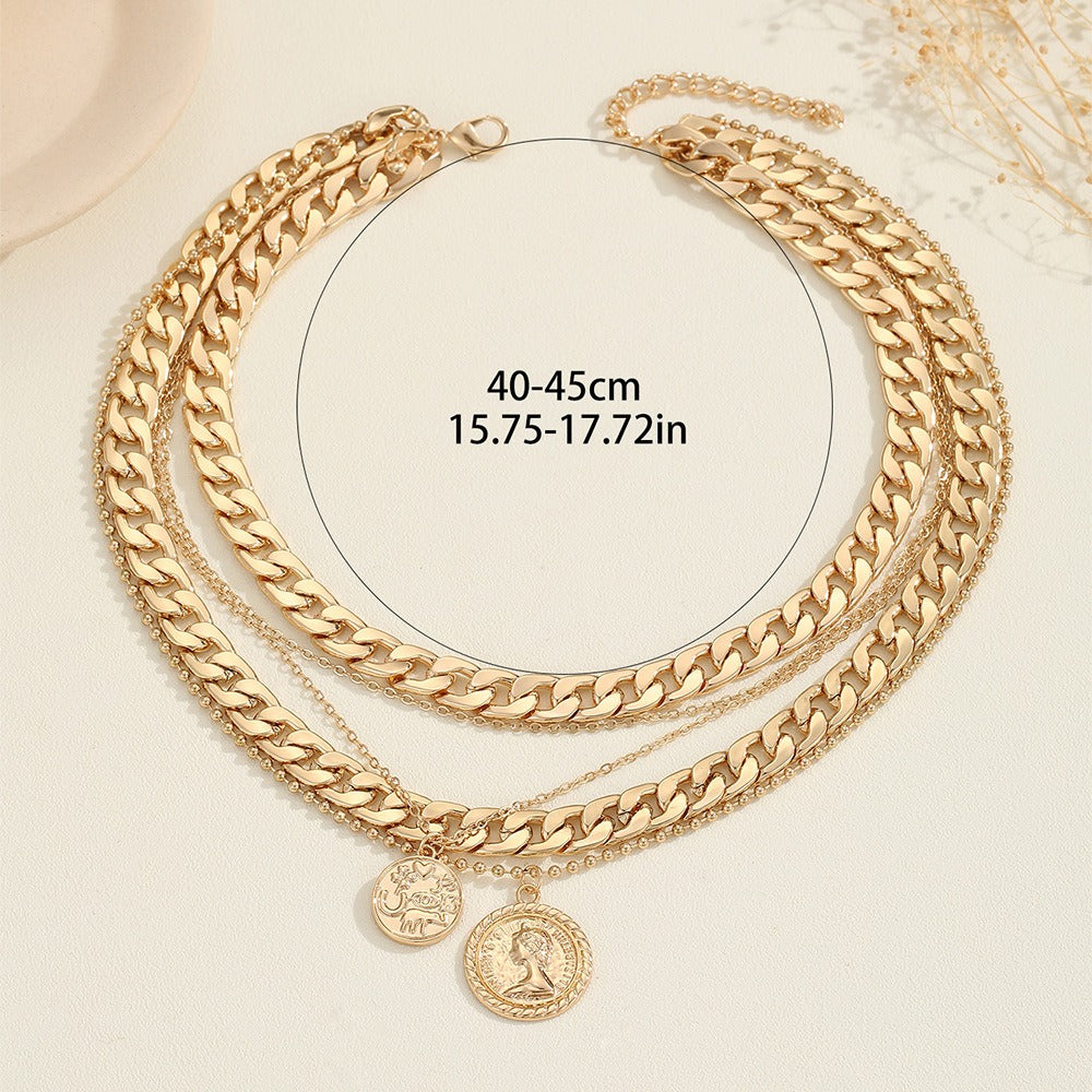Simple European and American retro fashion temperament multi-row round head color-preserving necklace for women