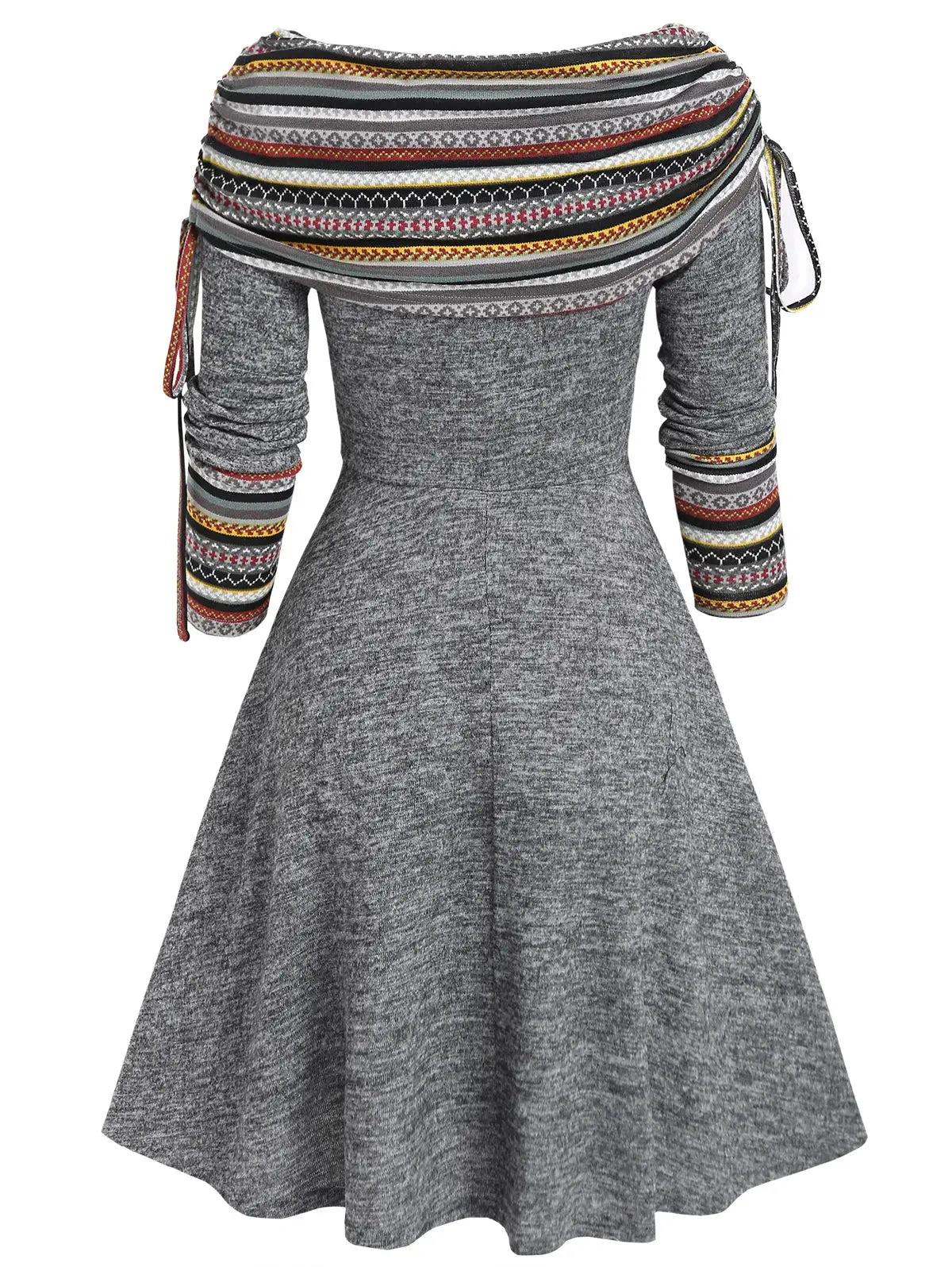 Convertible Neck Striped Flare A-Line Midi Dress