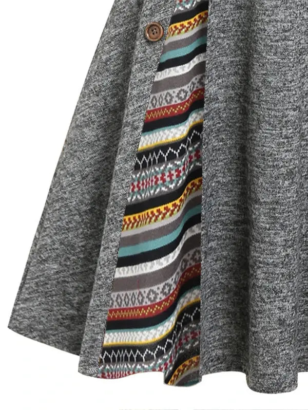 Convertible Neck Striped Flare A-Line Midi Dress