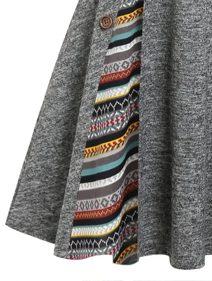 Convertible Neck Striped Flare A-Line Midi Dress