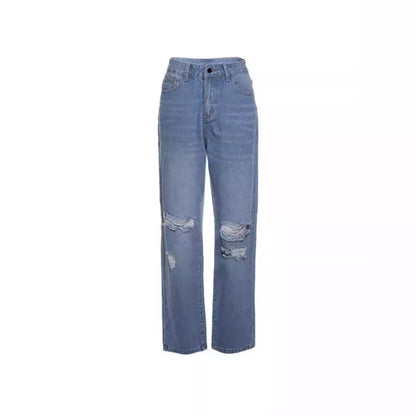 High-Waist Ripped Straight Leg Jeans