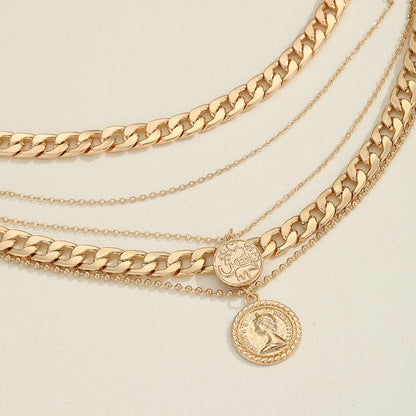 Simple European and American retro fashion temperament multi-row round head color-preserving necklace for women