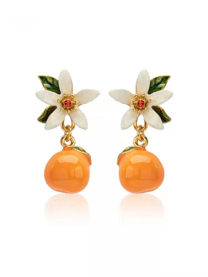 Citrus gardenia earrings for women summer style sweet and cute temperament fruit earrings earrings