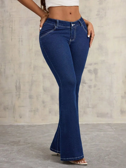 Mid-Rise Straight Leg Jeans with Pockets
