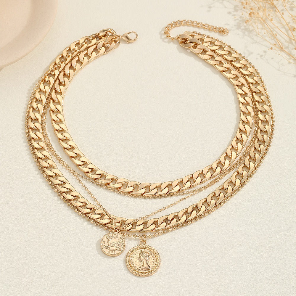 Simple European and American retro fashion temperament multi-row round head color-preserving necklace for women