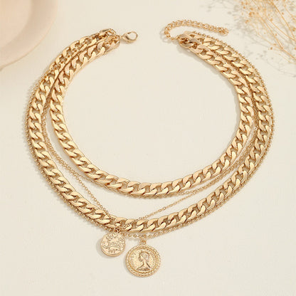 Simple European and American retro fashion temperament multi-row round head color-preserving necklace for women
