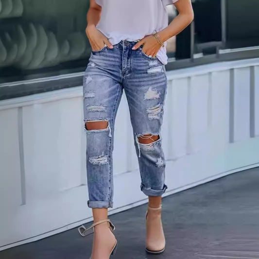 Mid-Rise Ripped Skinny Jeans