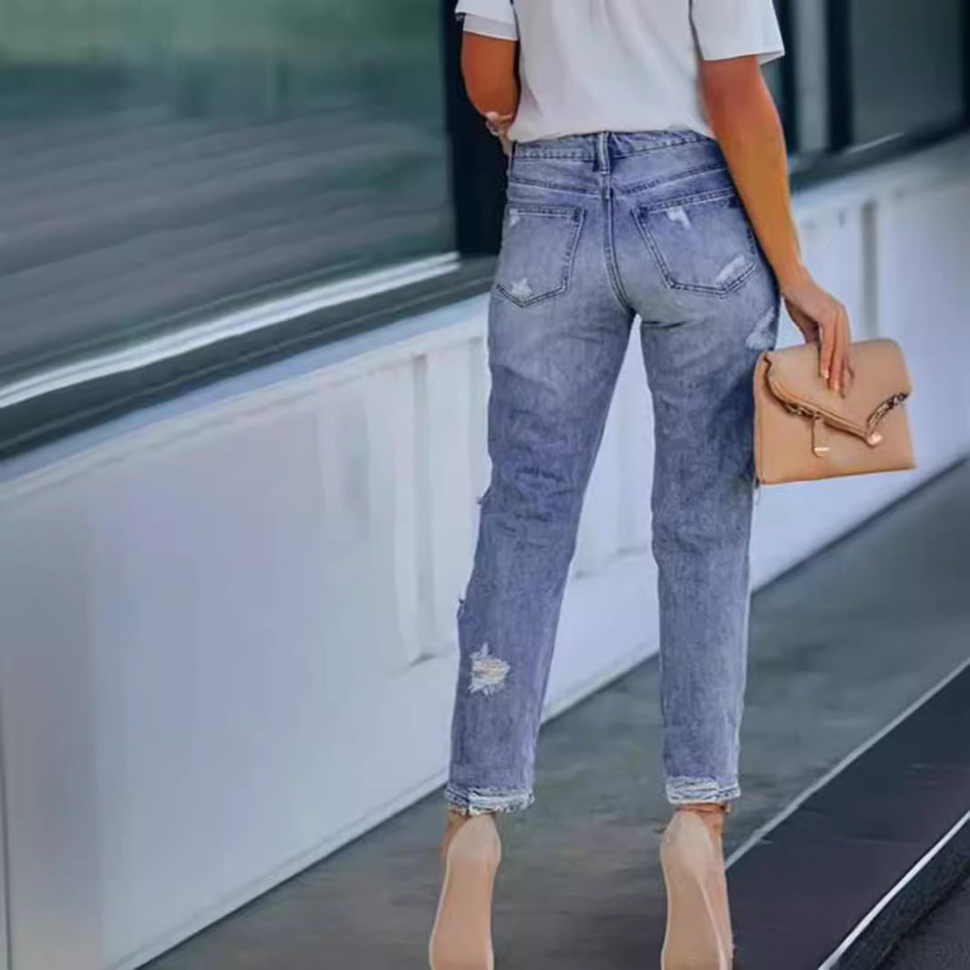 Mid-Rise Ripped Skinny Jeans