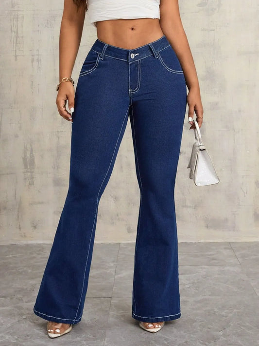 Mid-Rise Straight Leg Jeans with Pockets
