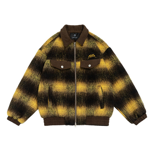 Fashion Women's Stripe Jackets Lapel Long Sleeves Zipper Patchwork Pockets Thick Warm Coats Winter New Tide
