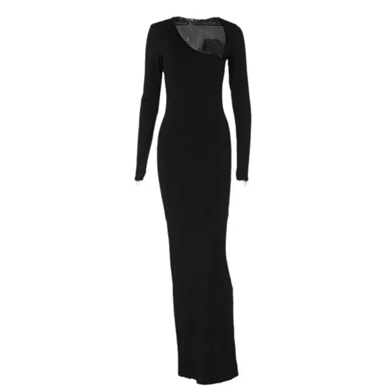 Asymmetrical Long Sleeve Slit Maxi Dress