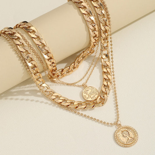 Simple European and American retro fashion temperament multi-row round head color-preserving necklace for women